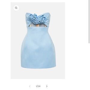 Yojani blue mini dress with flower appliqué. Size US 8